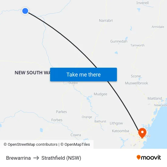 Brewarrina to Strathfield (NSW) map