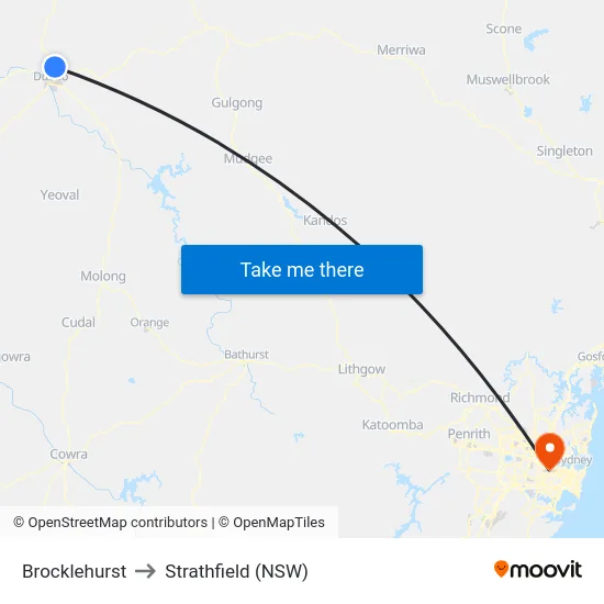 Brocklehurst to Strathfield (NSW) map