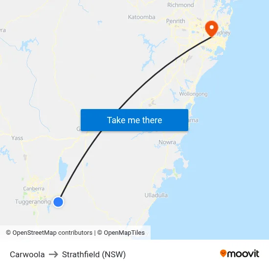 Carwoola to Strathfield (NSW) map