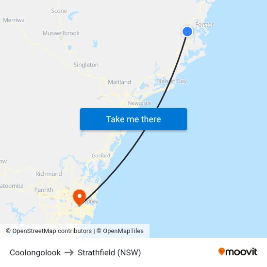 Coolongolook to Strathfield (NSW) map