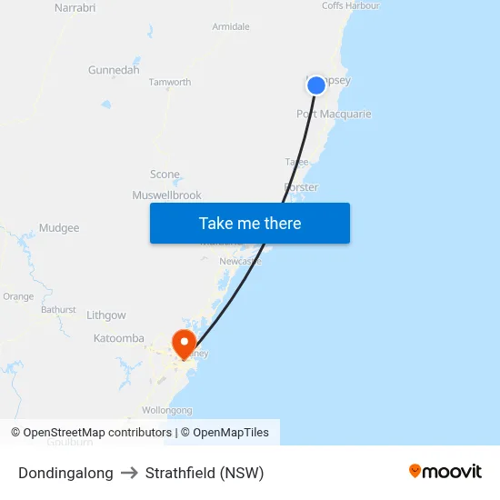 Dondingalong to Strathfield (NSW) map