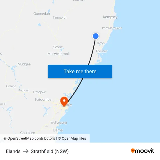 Elands to Strathfield (NSW) map