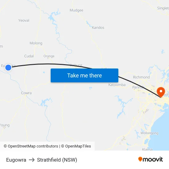 Eugowra to Strathfield (NSW) map