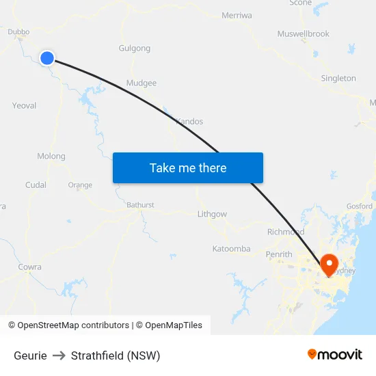 Geurie to Strathfield (NSW) map
