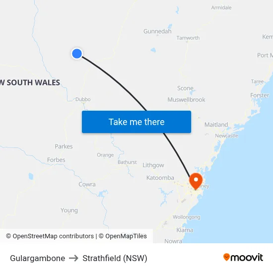 Gulargambone to Strathfield (NSW) map