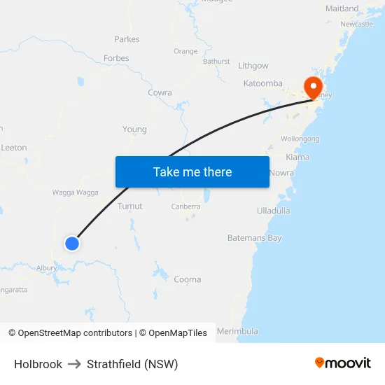 Holbrook to Strathfield (NSW) map
