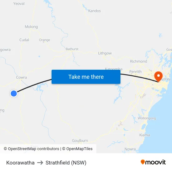 Koorawatha to Strathfield (NSW) map