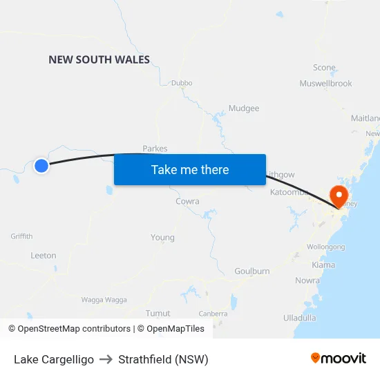 Lake Cargelligo to Strathfield (NSW) map
