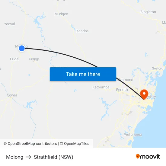 Molong to Strathfield (NSW) map