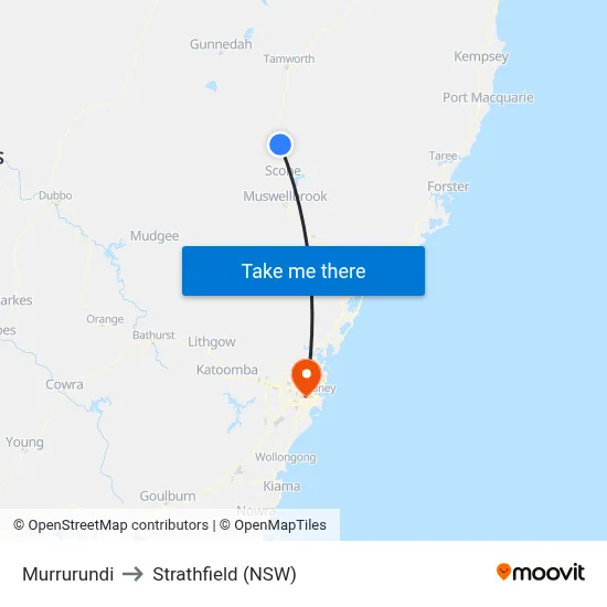 Murrurundi to Strathfield (NSW) map