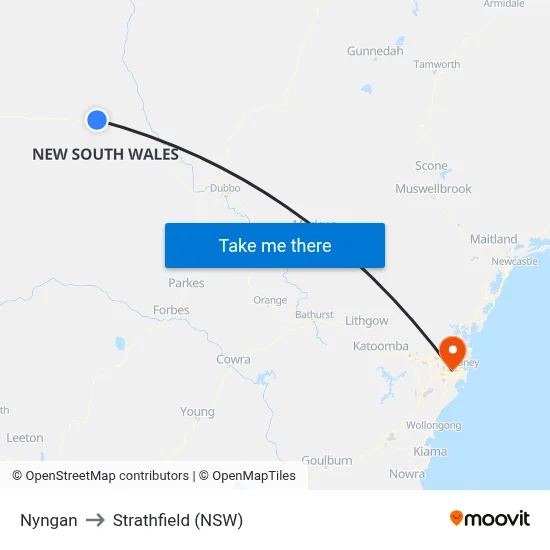 Nyngan to Strathfield (NSW) map