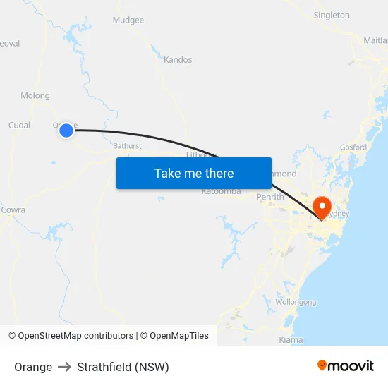 Orange to Strathfield (NSW) map