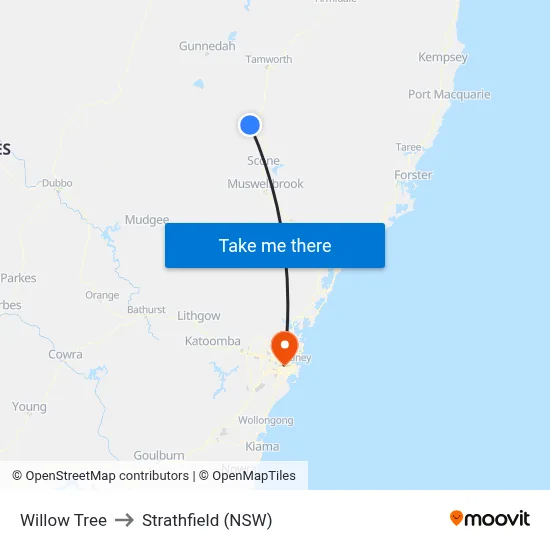 Willow Tree to Strathfield (NSW) map