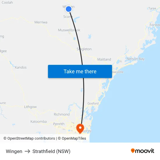 Wingen to Strathfield (NSW) map