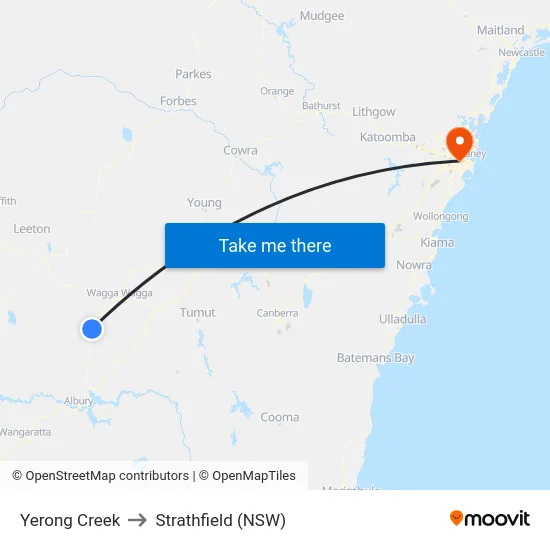 Yerong Creek to Strathfield (NSW) map