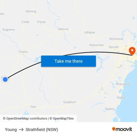 Young to Strathfield (NSW) map