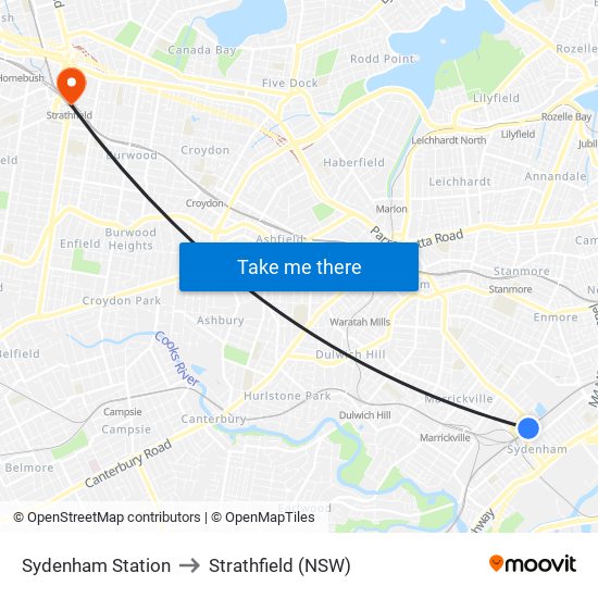 Sydenham Station to Strathfield (NSW) map