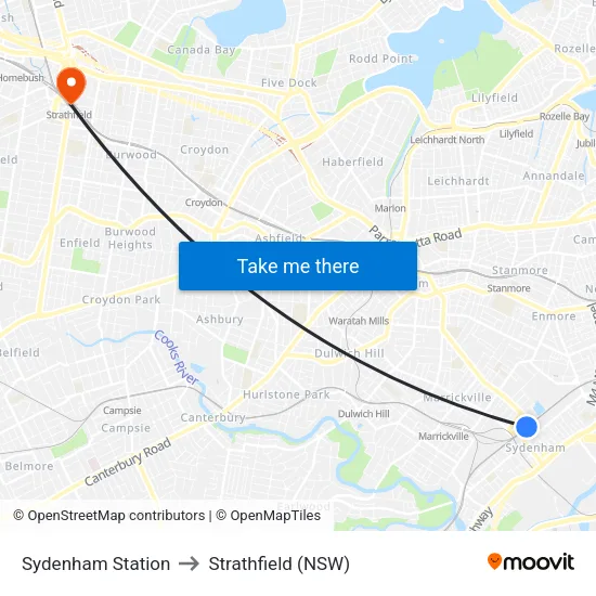 Sydenham Station to Strathfield (NSW) map