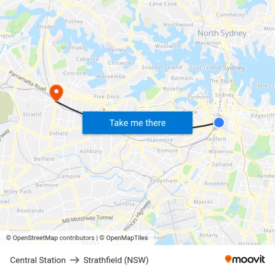 Central Station to Strathfield (NSW) map