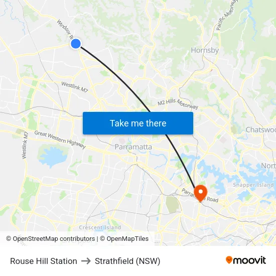 Rouse Hill Station to Strathfield (NSW) map