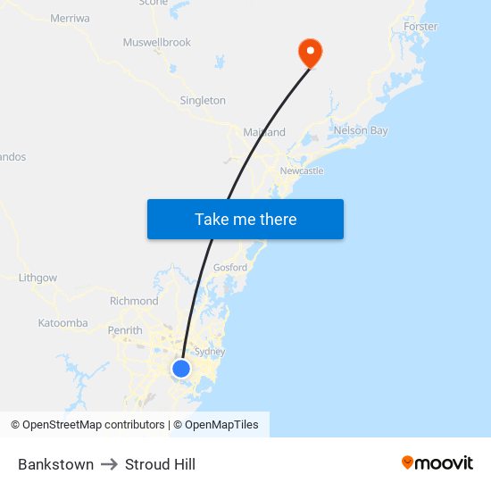 Bankstown to Stroud Hill map