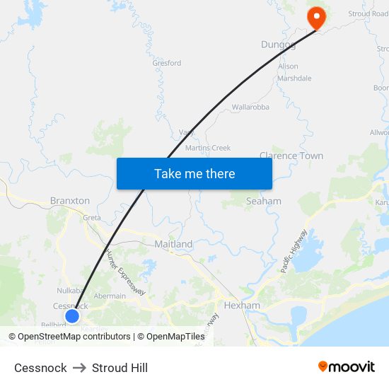 Cessnock to Stroud Hill map