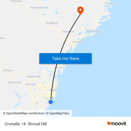 Cronulla to Stroud Hill map