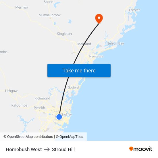 Homebush West to Stroud Hill map