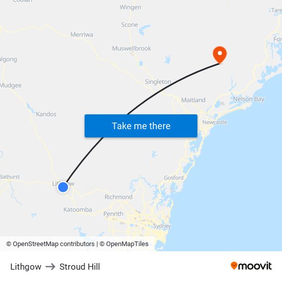 Lithgow to Stroud Hill map