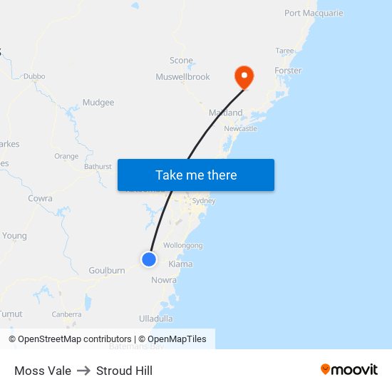 Moss Vale to Stroud Hill map