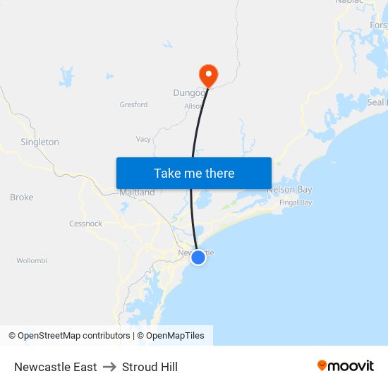 Newcastle East to Stroud Hill map