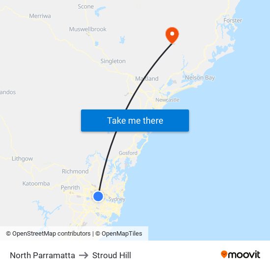 North Parramatta to Stroud Hill map