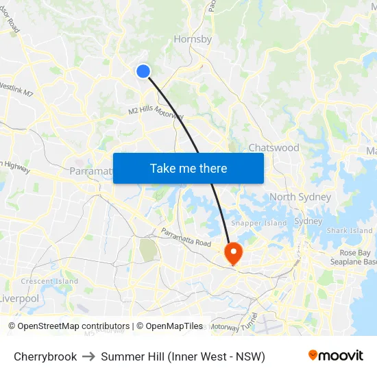 Cherrybrook to Summer Hill (Inner West - NSW) map