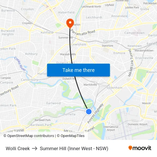 Wolli Creek to Summer Hill (Inner West - NSW) map