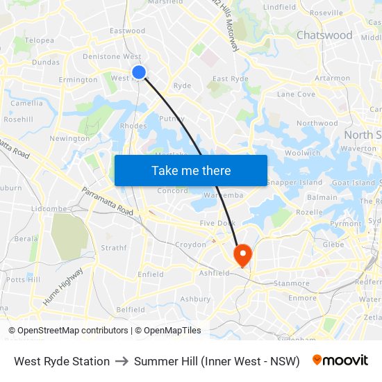 West Ryde Station to Summer Hill (Inner West - NSW) map