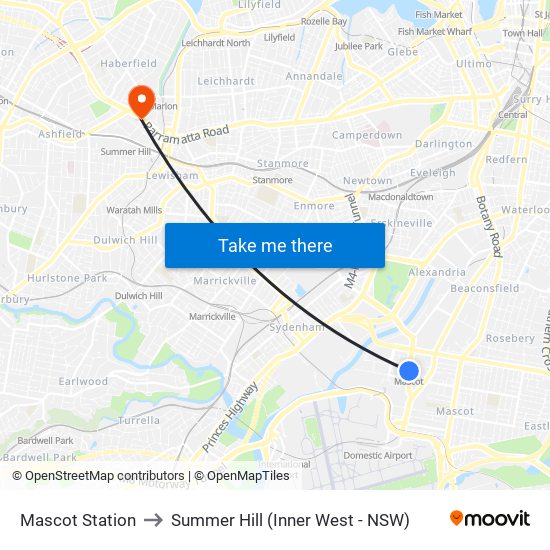 Mascot Station to Summer Hill (Inner West - NSW) map