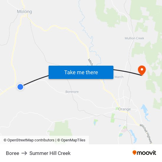 Boree to Summer Hill Creek map