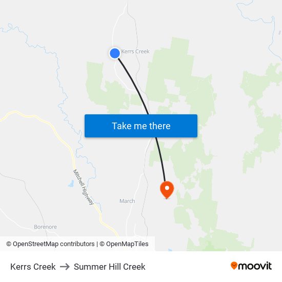 Kerrs Creek to Summer Hill Creek map