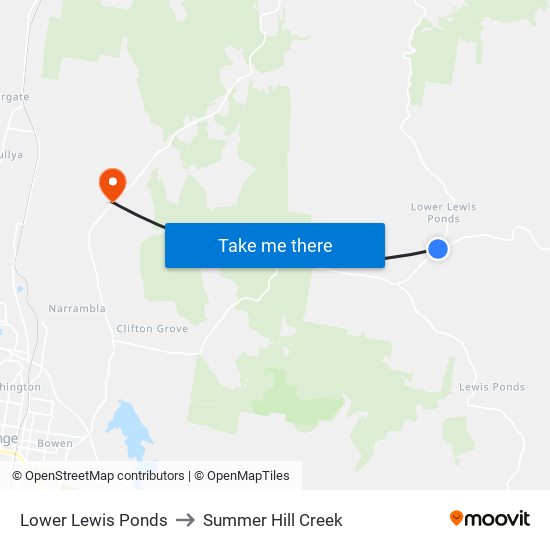 Lower Lewis Ponds to Summer Hill Creek map