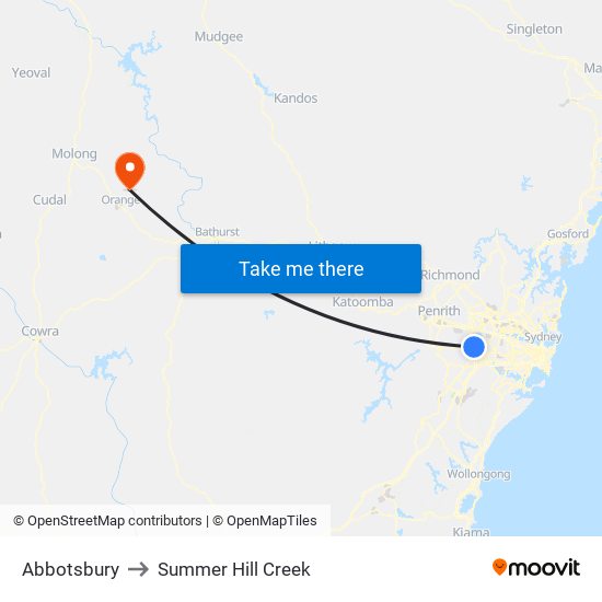 Abbotsbury to Summer Hill Creek map