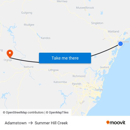 Adamstown to Summer Hill Creek map