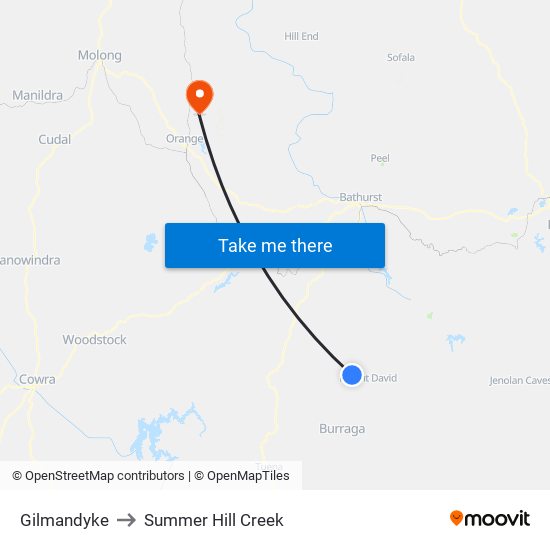 Gilmandyke to Summer Hill Creek map