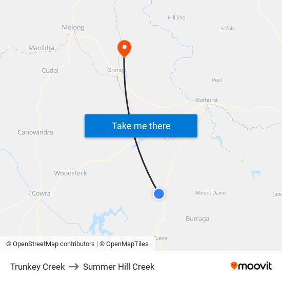 Trunkey Creek to Summer Hill Creek map