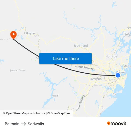 Balmain to Sodwalls map
