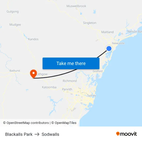 Blackalls Park to Sodwalls map