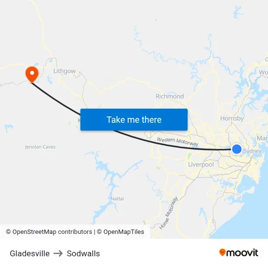 Gladesville to Sodwalls map