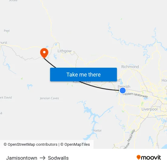 Jamisontown to Sodwalls map