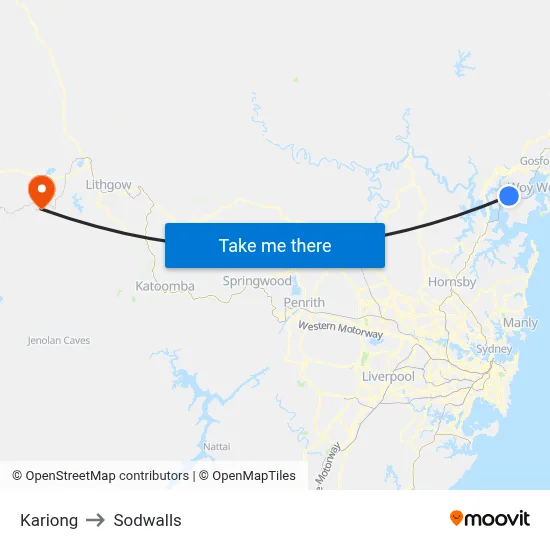 Kariong to Sodwalls map