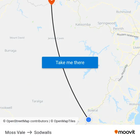 Moss Vale to Sodwalls map