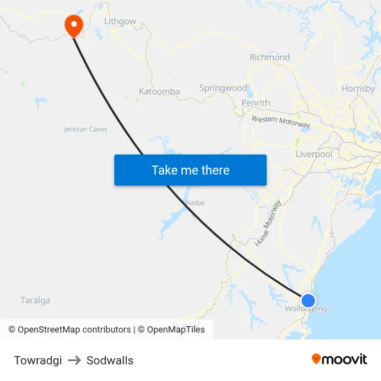 Towradgi to Sodwalls map